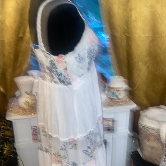 Vintage 90’s Floral White -crochet trim- cotton- Bohemian Maxi Dress - festival - Picture 8 of 15